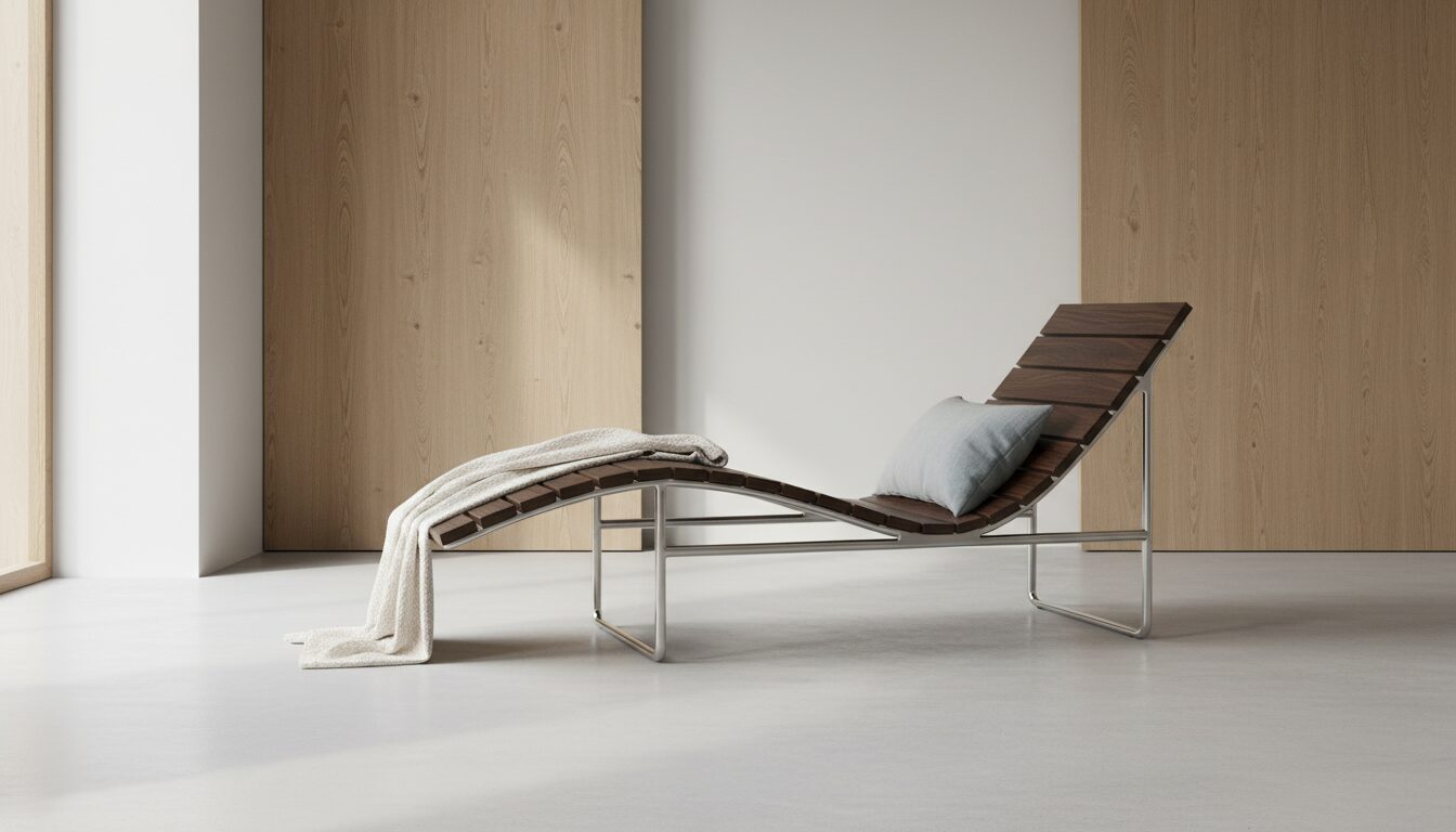 découvrez notre chaise longue en acier et hêtre brun, alliant élégance et robustesse pour un confort optimal dans votre espace de vie.