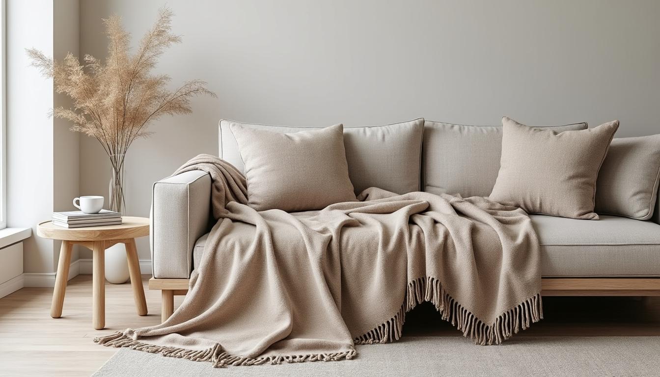 Plaid en laine Sandstone beige 130×180 cm : chaleur et douceur pour votre intérieur