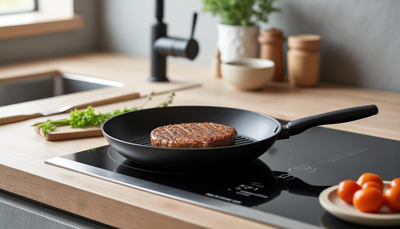 Poêle Morsø 28 cm en noir, idéale pour des grillades parfaites